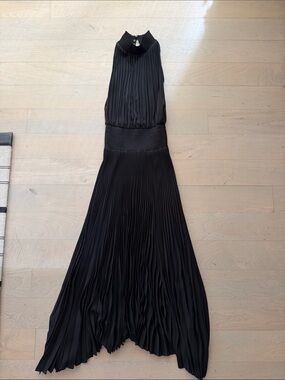 A.L.C. Black High-Neck Pleated Maxi Sundress